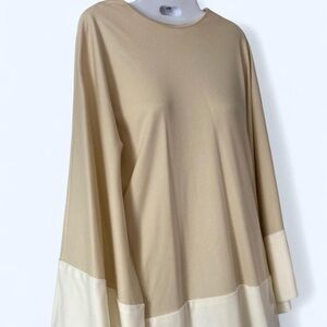 Elegant Beige and Cream Women's Top with open bell sleeves and a zipper back L